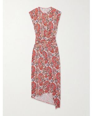 Rabanne Asymmetrisches Midikleid Aus Stretch-Jersey Mit Paisley-Print Und Verzierung - Weiß