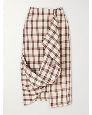 Rohe Draped Checked Linen Midi Skirt - White