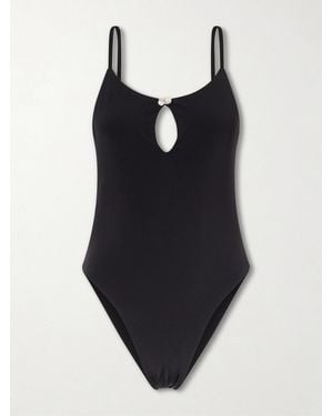 SARA CRISTINA Pearl Embellished Ribbed Swimsuit - Black