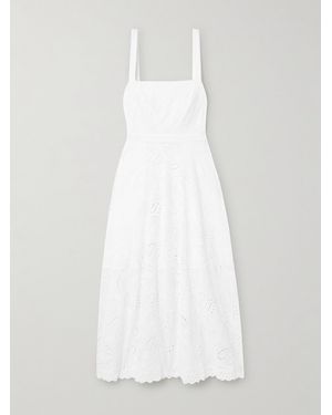 Saloni Aubrey C Broderie Anglaise Cotton Midi Dress - White