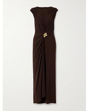 Brandon Maxwell The Serena Robe Aus Stretch-Jersey Mit Raffungen Und Verzierung - Braun