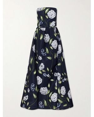 Oscar de la Renta Floral-Print Twill Gown - Blue