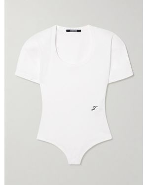 Jacquemus The Ovalo Embroidered Ribbed Cotton-Jersey Bodysuit - White