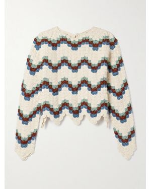 Escvdo Safi Cropped Scalloped Crocheted Organic Cotton Top - White