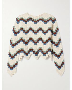 Escvdo Safi Verkürztes Oberteil Aus Gehäkelter Biobaumwolle Mit Wellenkanten - Weiß