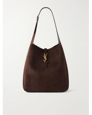 Saint Laurent Logo-Embellished Suede Tote - Brown