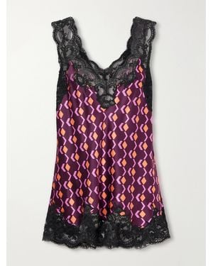 Rabanne Printed Lace-Trimmed Silk-Satin Cami - Red