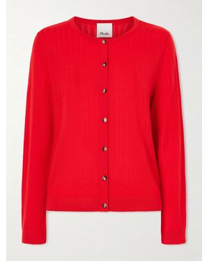 Allude Pointelle-Knit Virgin Wool Cardigan - Red