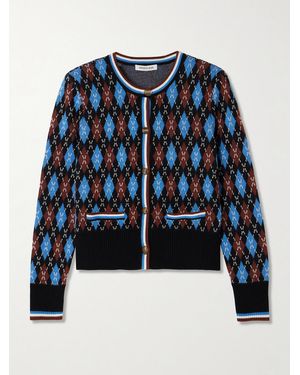 Veronica Beard Cardigan En Laine Et Coton Mélangés À Motif Jacquard Et À Rayures Sylvane - Bleu