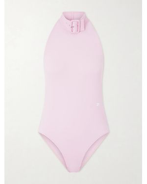 Courreges Buckled Jersey Mockneck Bodysuit - Pink
