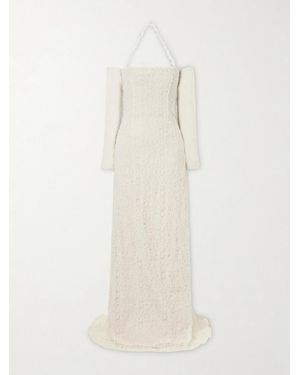 Danielle Frankel Evie Embroidered Tulle And Organza Gown - Natural