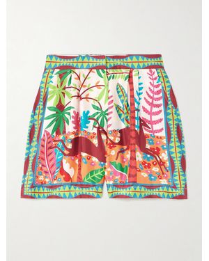 Emporio Sirenuse Louis Barthélemy Pleated Printed Silk-Twill Shorts - White