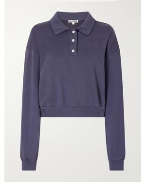 ÉTERNE Cropped Cotton And Modal-Blend Terry Polo Sweatshirt - Blue