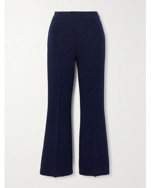 High Sport Kick Cropped Stretch-Cotton Flared Pants - Blue