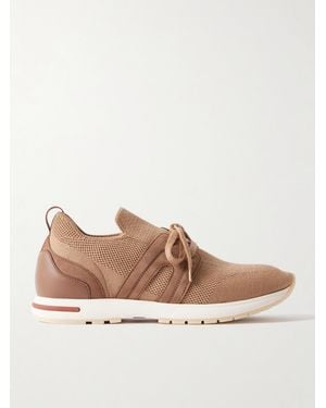 Loro Piana 360 Lp Flexy Walk Suede And Leather-Trimmed Wool Trainers - Natural