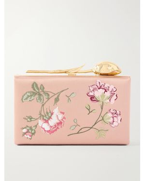 Erdem Bloom Embroidered Satin Clutch - Pink