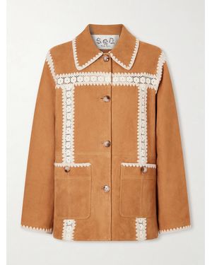 Sea Irena Embroidered Suede Jacket - Brown