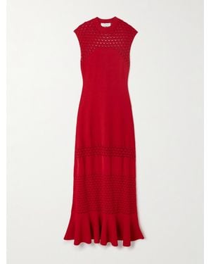 Lanvin Paneled Knitted Midi Dress - Red