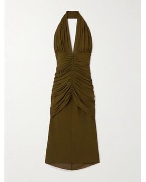 Saint Laurent Neckholder-Kleid Aus Seiden-Crêpe Mit Raffungen - Grün