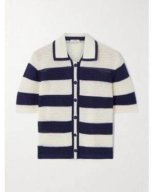 Eres Bayadere Mouette Striped Open-Knit Cotton-Blend Polo Shirt - Blue