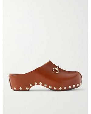 Gucci Embellished Studded Leather Clogs - Brown