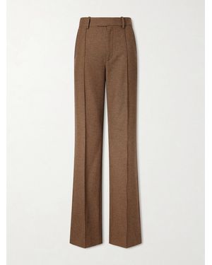 Nili Lotan Etoile Pleated Virgin Wool-Herringbone Straight-Leg Trousers - Brown