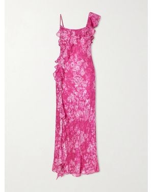 RIXO London Ester Ruffled Floral-Print Silk-Blend Devoré Midi Dress - Pink