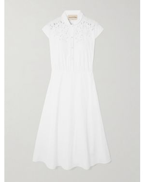 Valentino Garavani Broderie Anglaise-Trimmed Cotton-Poplin Midi Dress - White