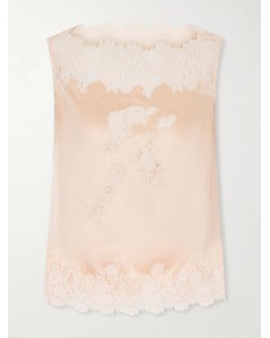 Doen Viviane Lace-Trimmed Silk-Satin Top - Natural