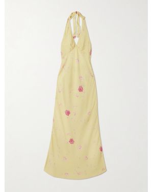 Faithfull the Brand Soame Floral-Print Crepe Halterneck Maxi Dress - Metallic