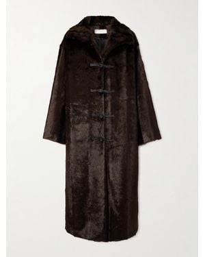 Rohe Mantel Aus Plüschmaterial Mit Lederbesätzen - Schwarz