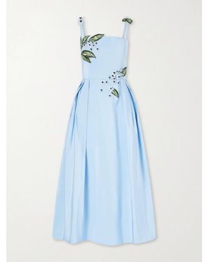 Oscar de la Renta Floral-Embellished Silk Midi Dress - Blue