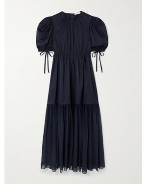 Ulla Johnson Collage Gathered Cotton-Poplin And Silk-Georgette Midi Dress - Blue