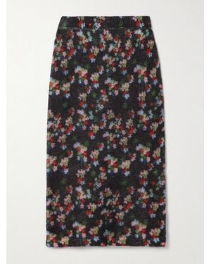 BERNADETTE Edouard Floral-Print Mohair-Blend Midi Skirt - Black