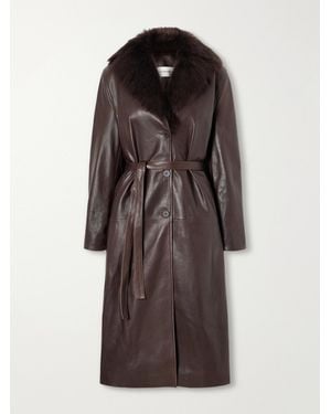 Nour Hammour Niven Belted Shearling-Trimmed Leather Trench - Brown