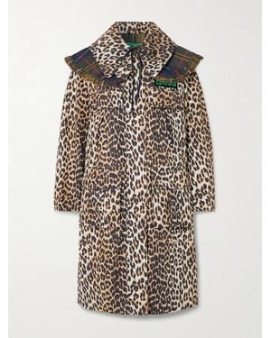 Barbour Ganni Hooded Ruffled Checked Leopard-Print Shell Parka - Multicolor