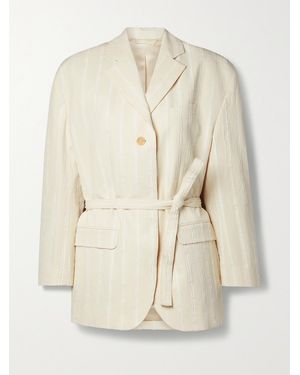 Acne Studios Belted Striped Fil Coupé Cotton-Blend Blazer - Natural