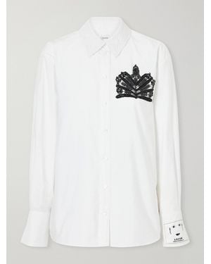 Erdem Embellished Lace-Trimmed Organic Cotton-Poplin Shirt - White