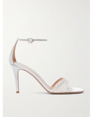 Gianvito Rossi Rania 85 Crystal-Embellished Organza-Trimmed Suede Sandals - Natural
