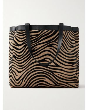 Nili Lotan Loren Medium Textured-Leather Trimmed Zebra-Print Calf Hair Tote - Black