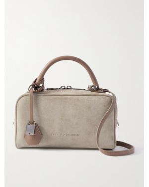 Brunello Cucinelli Schultertasche Aus Veloursleder Mit Lederbesätzen - Mettallic