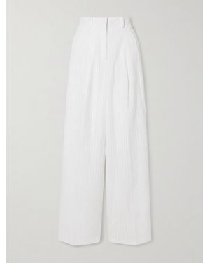 Theory Pleated Cotton-Jacquard Wide-Leg Trousers - White