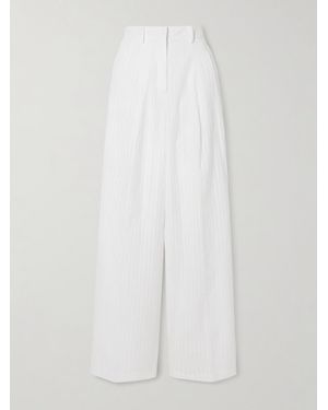 Theory Pantalon Large En Jacquard De Coton À Plis - Blanc
