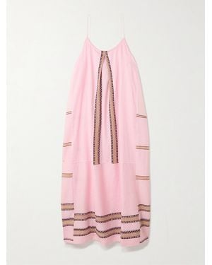 lemlem Nia Paneled Striped Cotton-Blend Midi Dress - Pink
