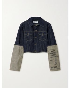 Jean Paul Gaultier Printed Two-Tone Cropped Denim Jacket - Blue