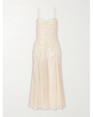 KHAITE Raina Ruched Silk-Blend Midi Dress - White