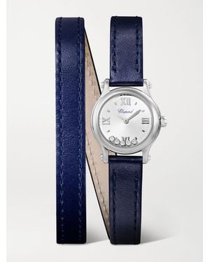 Chopard Happy Sport 25Mm Uhr Aus Edelstahl Mit Diamanten Und Lederarmband - Blau