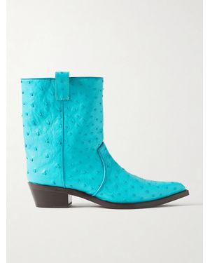 KHAITE Clive Embroidered Ostrich Ankle Boots - Blue