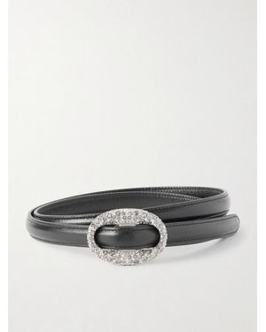 Saint Laurent Crystal-Embellished Leather Belt - Grey