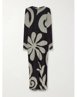 Cala De La Cruz Tania Printed Mesh Midi Dress - Black